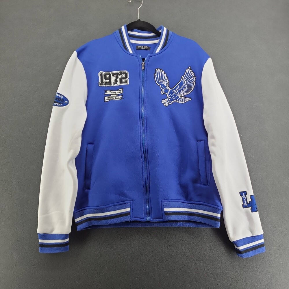 Brave Soul London Varsity Bomber Jacket Blue White Eagle 1972 Zip Mens M